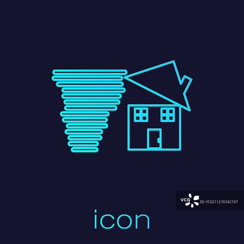 绿松石线条龙卷风席卷房屋屋顶图片素材