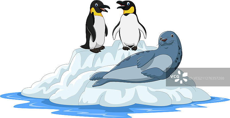 冰原上的卡通北极动物图片素材