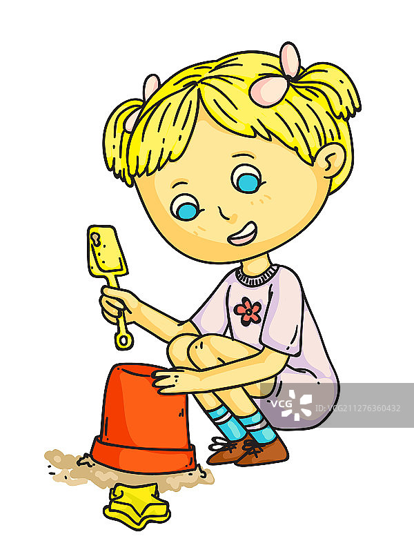 玩篮子、铲子和玩具的小孩图片素材