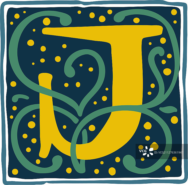 复古暗色调的文艺复兴风格J字母标志图片素材