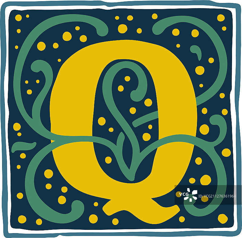 复古色调的文艺复兴Q字母标志图片素材