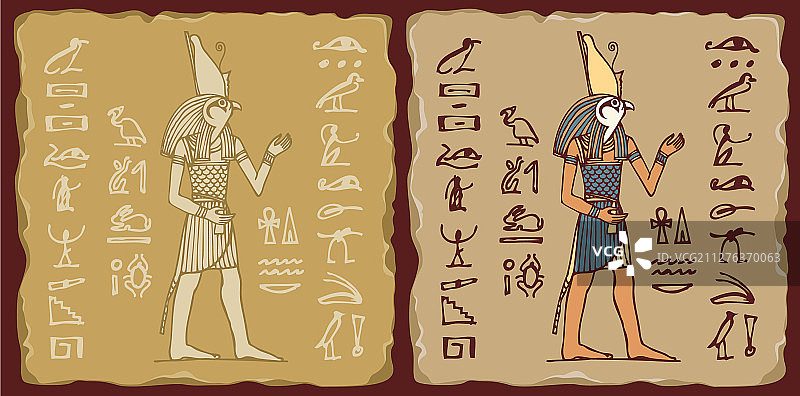 带有埃及荷鲁斯神和象形文字的瓷砖图片素材