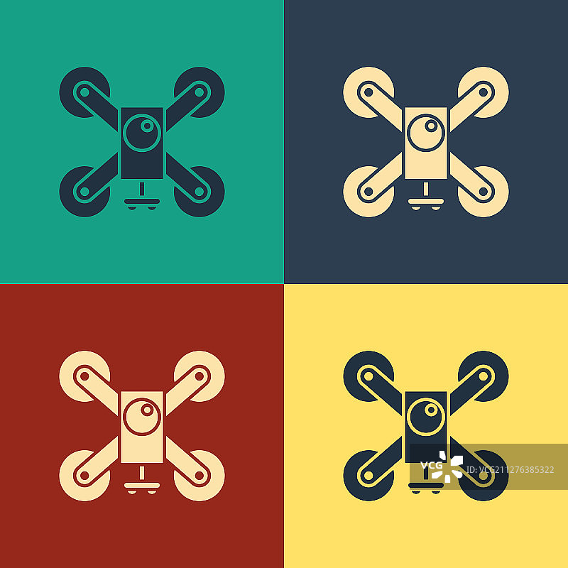 带有运动摄像头的彩色无人机飞行图标图片素材