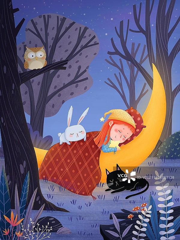 儿童插画晚安图片素材