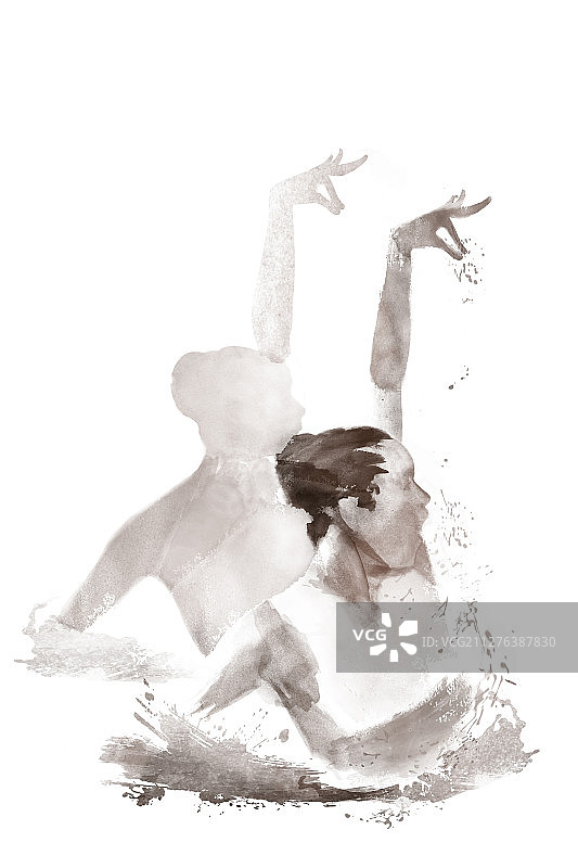 女子花样游泳比赛水墨插画图片素材