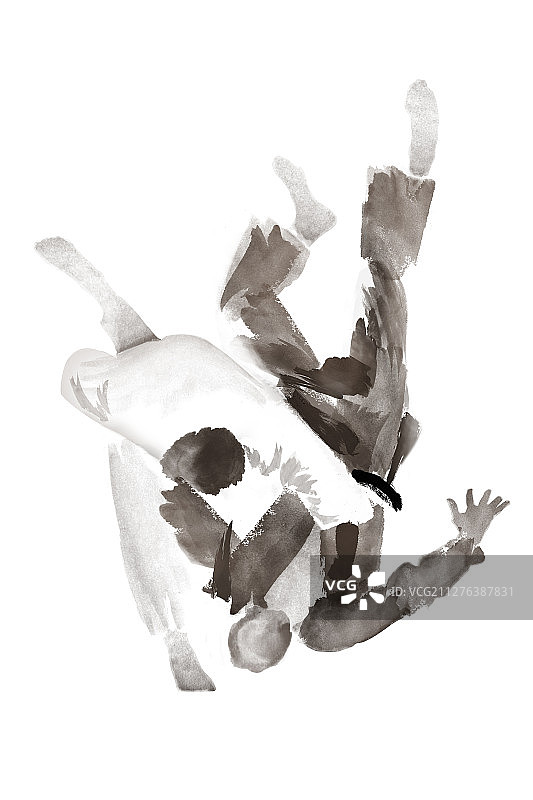 会柔道比赛水墨插画图片素材