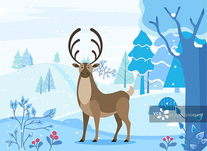 在白雪皑皑的北极森林中行走的鹿图片素材