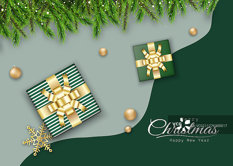 带礼物的绿色圣诞背景设计图片素材