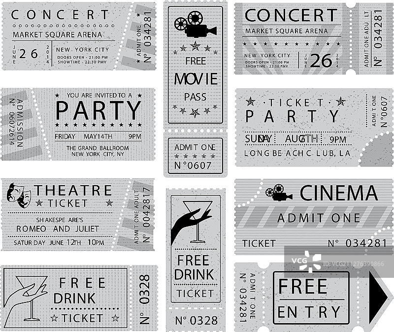 Grunge风格灰度票证合集3图片素材