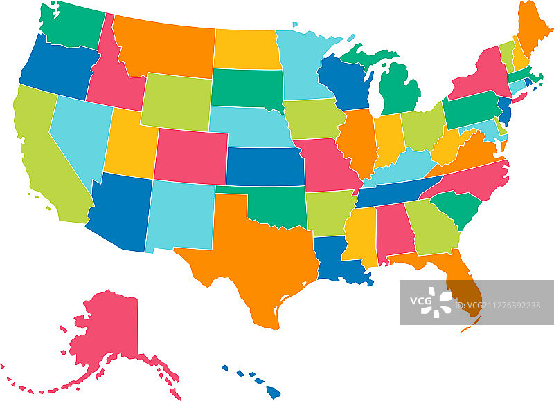 美国 - 简约亮色政治地图图片素材