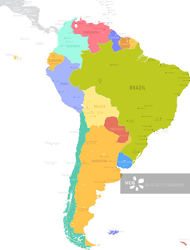 南美洲政治地图白色背景图片素材
