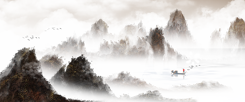 中国风水墨山水元素插画 PNG山水图片素材