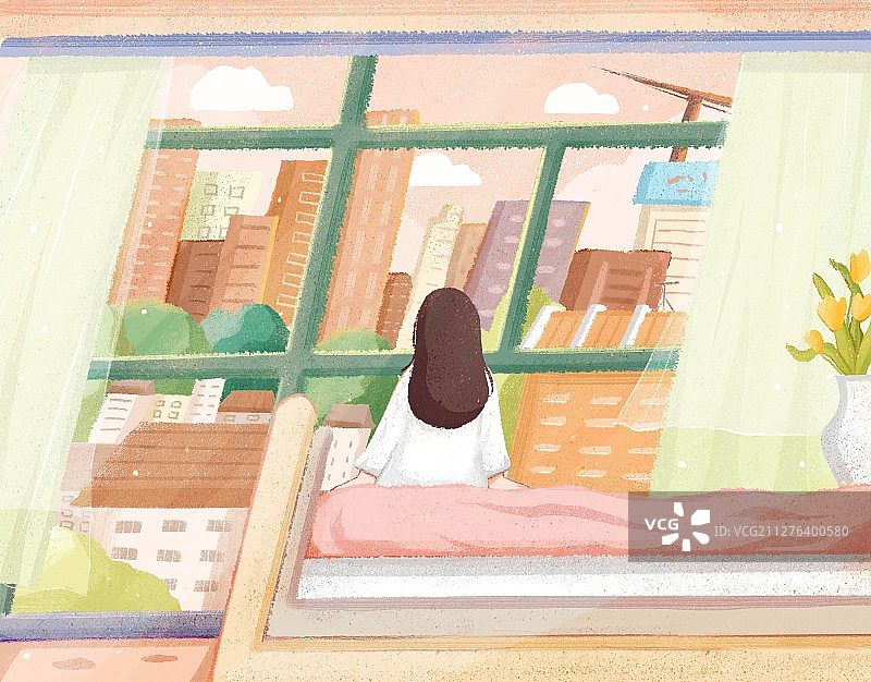 卡通女生居家插画图片素材