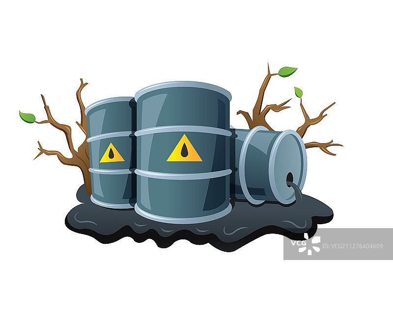 黑色金属桶和溢出的油图片素材