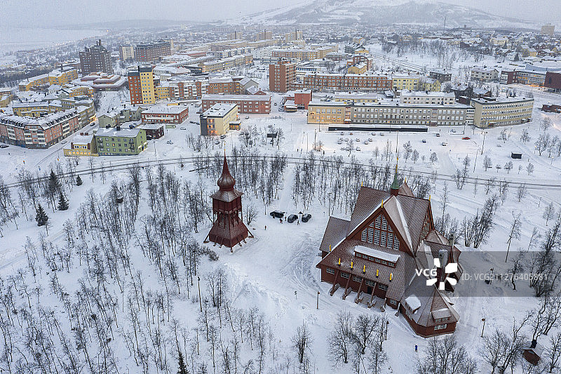 木制教堂鸟瞰图图片素材