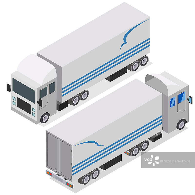 2.5D扁平风格的牵引车卡车图片素材