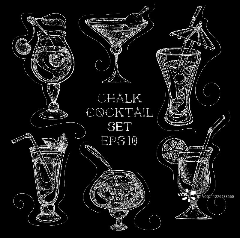 手绘粉笔风鸡尾酒套餐图片素材
