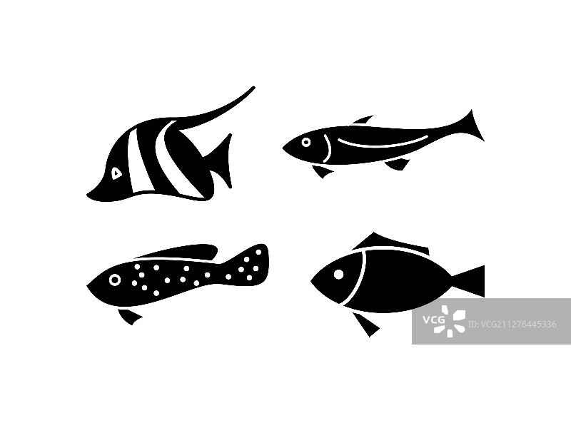 黑色单色设计的鱼类图标套装图片素材