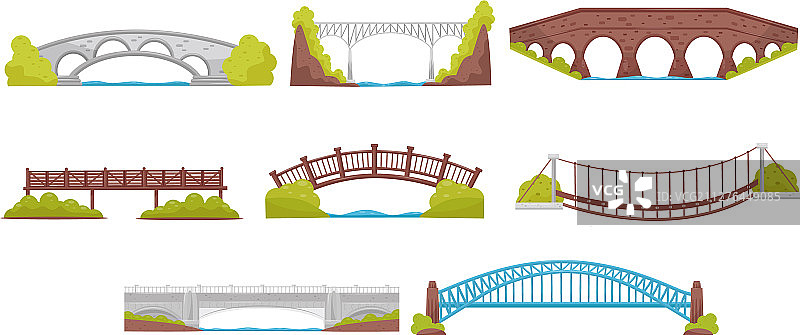 城市木制、金属和石桥合集图片素材