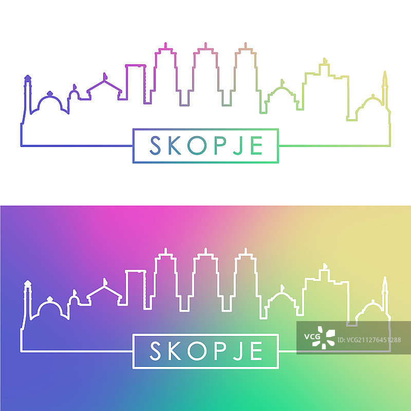 斯科普里城市天际线彩色线性风格图片素材