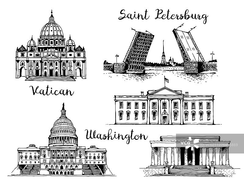 圣彼得大教堂、宫殿桥及彼得雕像图片素材