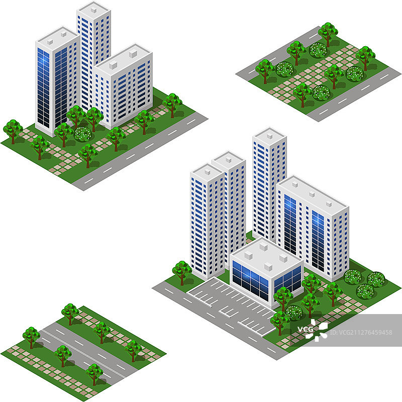 2.5D城市景观3D元素组合图片素材