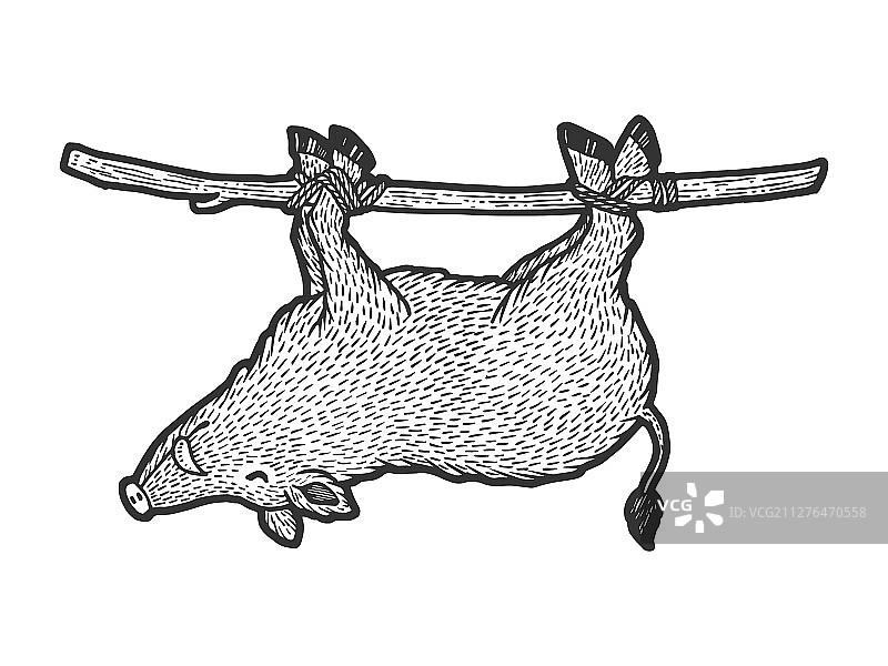 猎人素描雕刻：扛着野猪图片素材