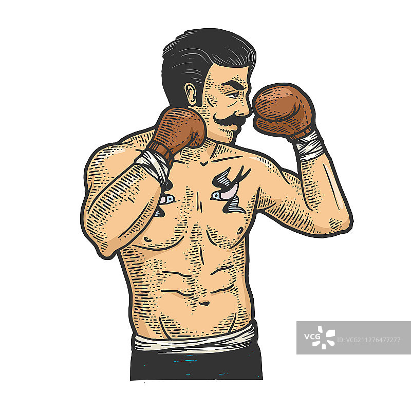 复古拳击手素描图片素材