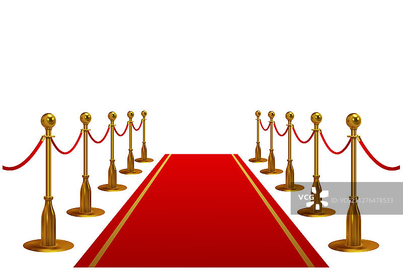 带金色屏障和绳索的红地毯图片素材