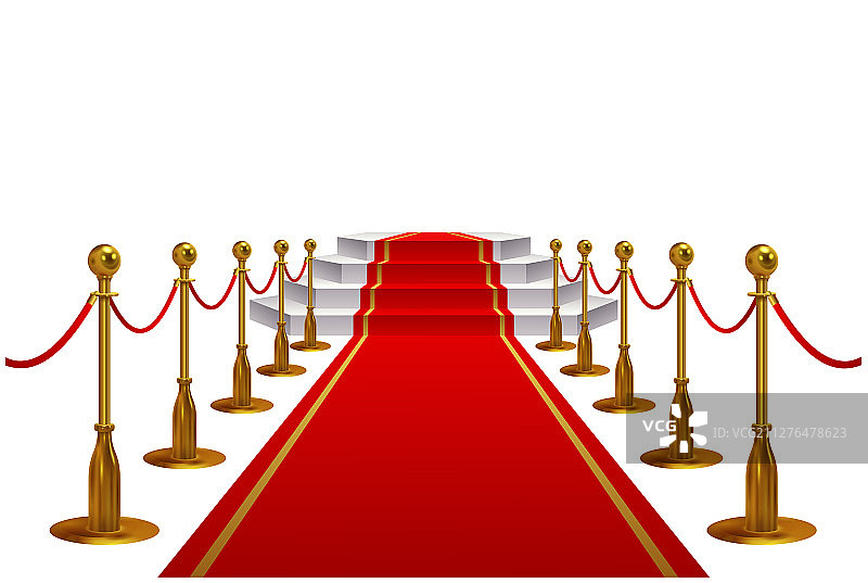 带有金色金属护栏和绳索的红地毯图片素材