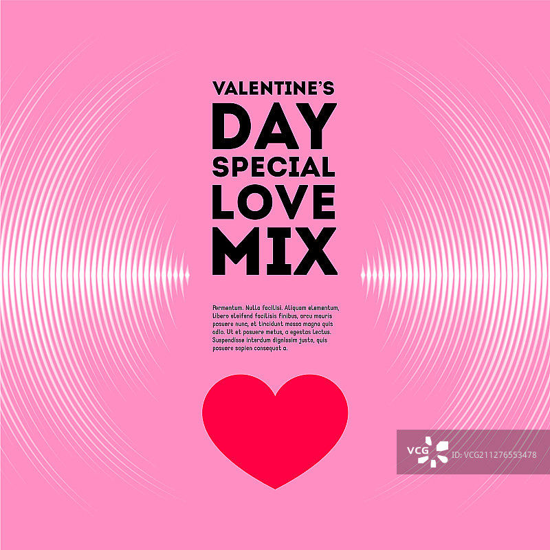 带有黑胶唱片和心形图案的情人节卡片图片素材