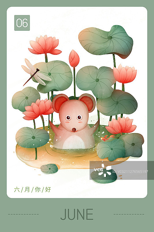 六月你好之荷花池里戏水的老鼠图片素材