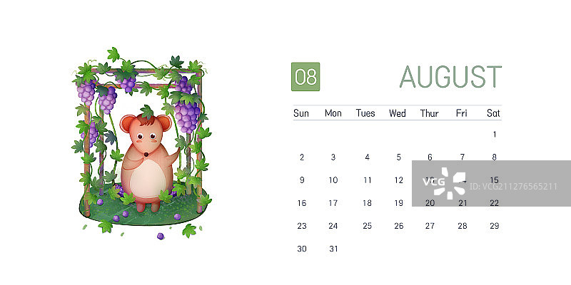 八月台历之站在葡萄架下的老鼠图片素材