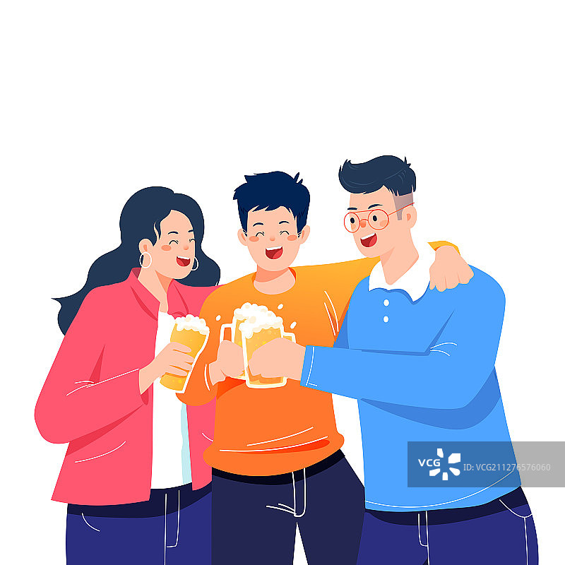 卡通邀请好友聚会喝啤酒庆祝红包活动金融概念背景矢量插画图片素材