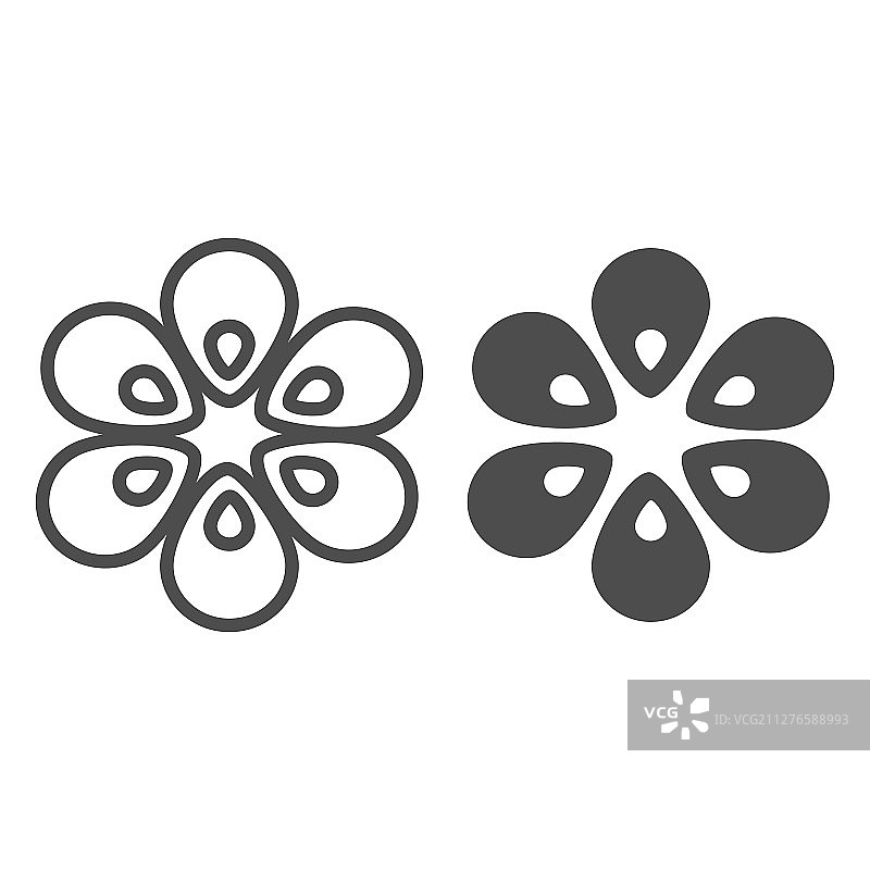 花卉六瓣花线性与字形图标图片素材