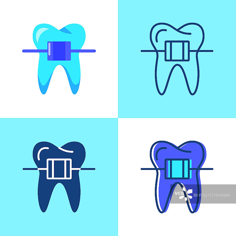 扁平风格和线条风格的牙套图标图片素材