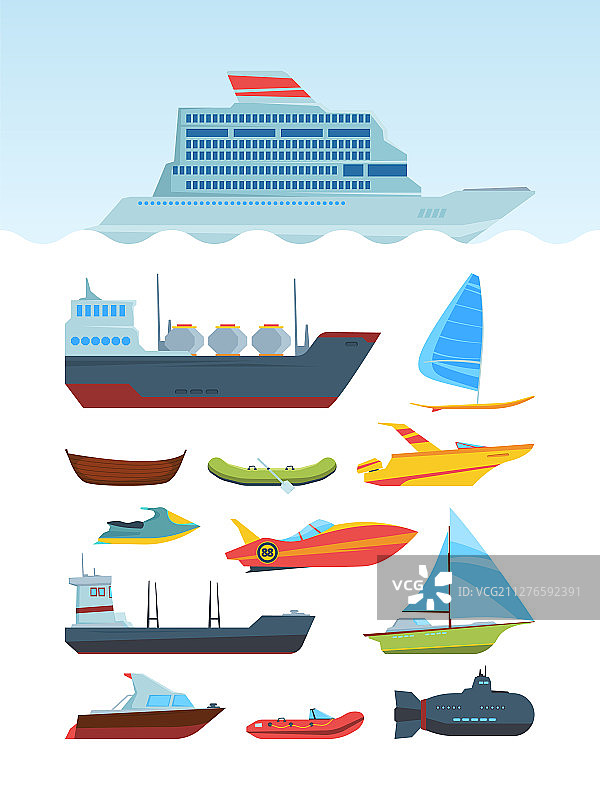 现代海运船舶扁平化合集图片素材