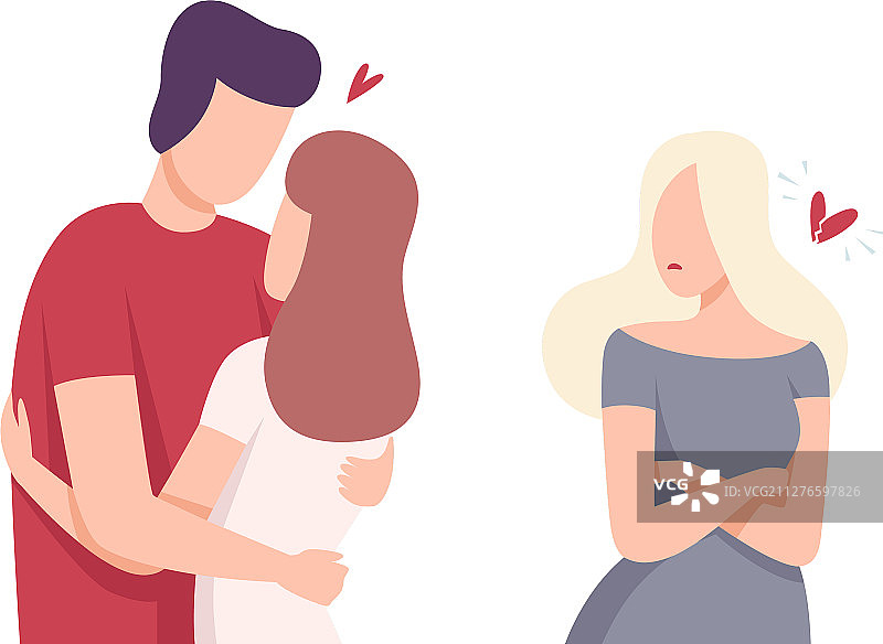 女孩看着幸福浪漫的情侣图片素材