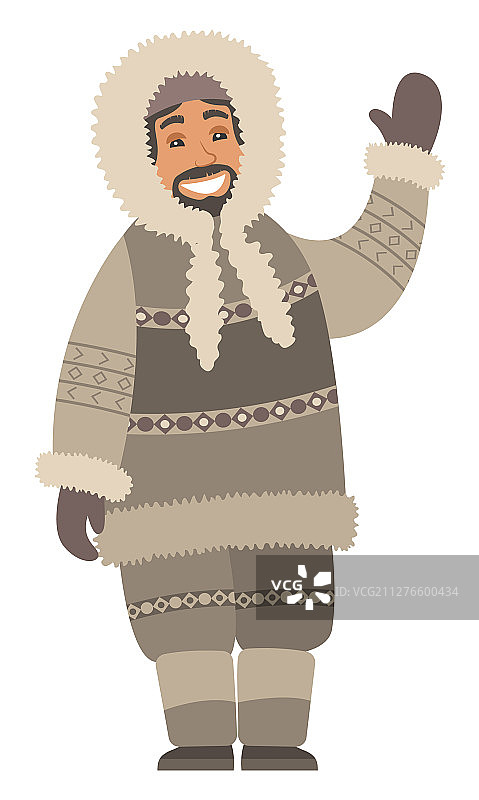 站立挥手的爱斯基摩男人图片素材