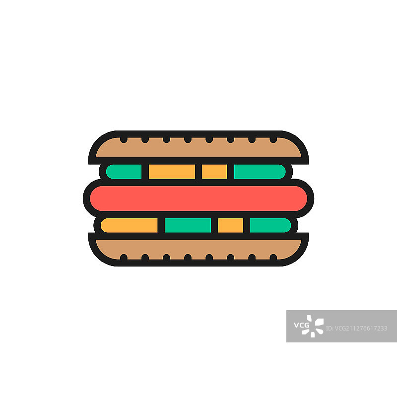 热狗三明治街头食品扁平彩色线条图片素材
