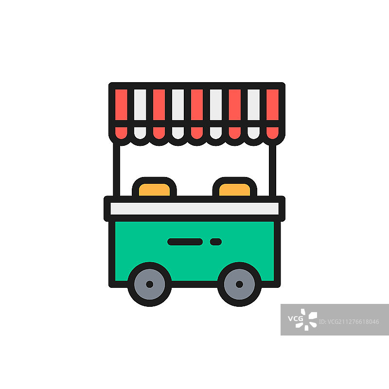 街边市集小吃摊扁平彩色线条图片素材