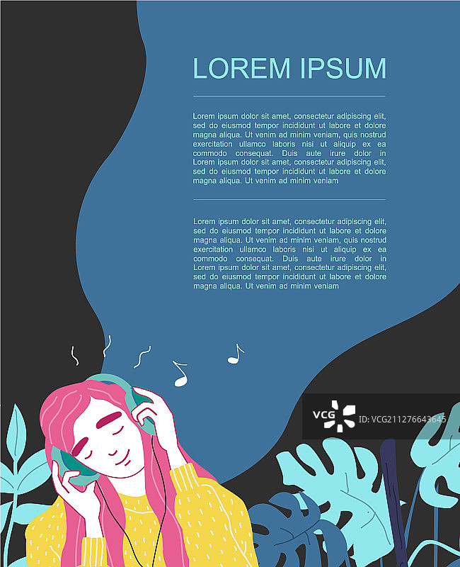 戴着耳机听音乐的年轻女人图片素材