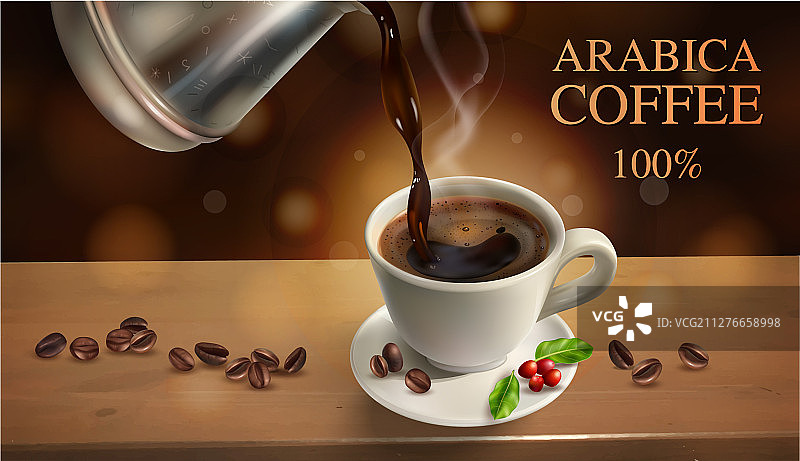 逼真风格咖啡横版广告海报图片素材
