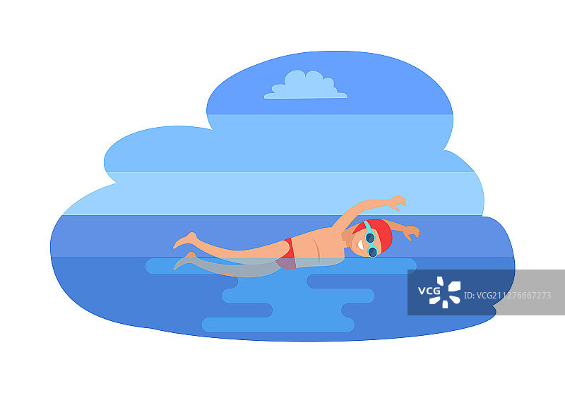 在海中游泳的男人与蝴蝶图片素材