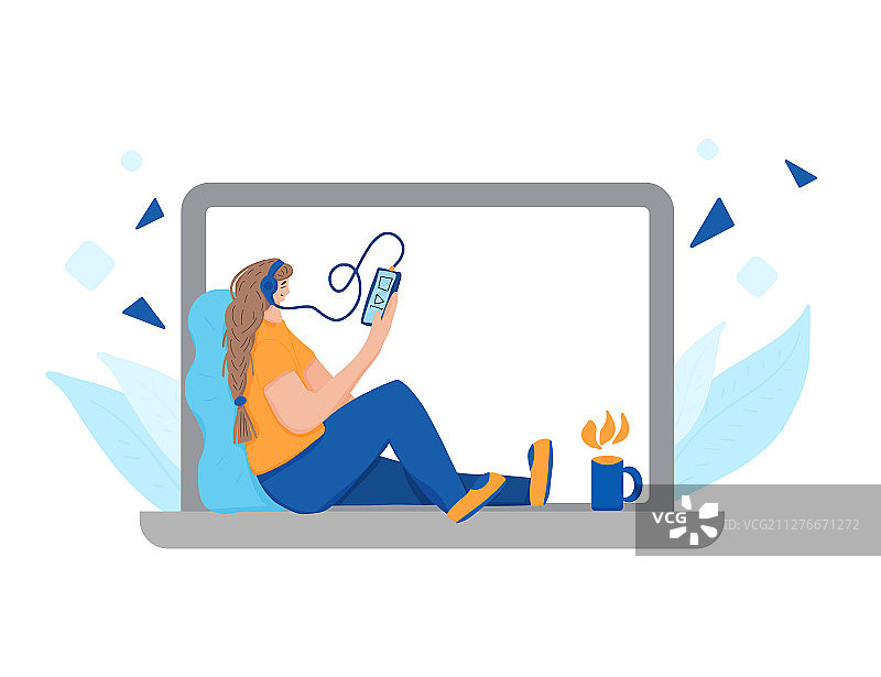 带音频设备的播客概念女孩图片素材