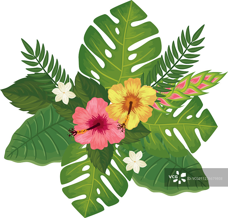 可爱的花朵与树叶隔离图标图片素材