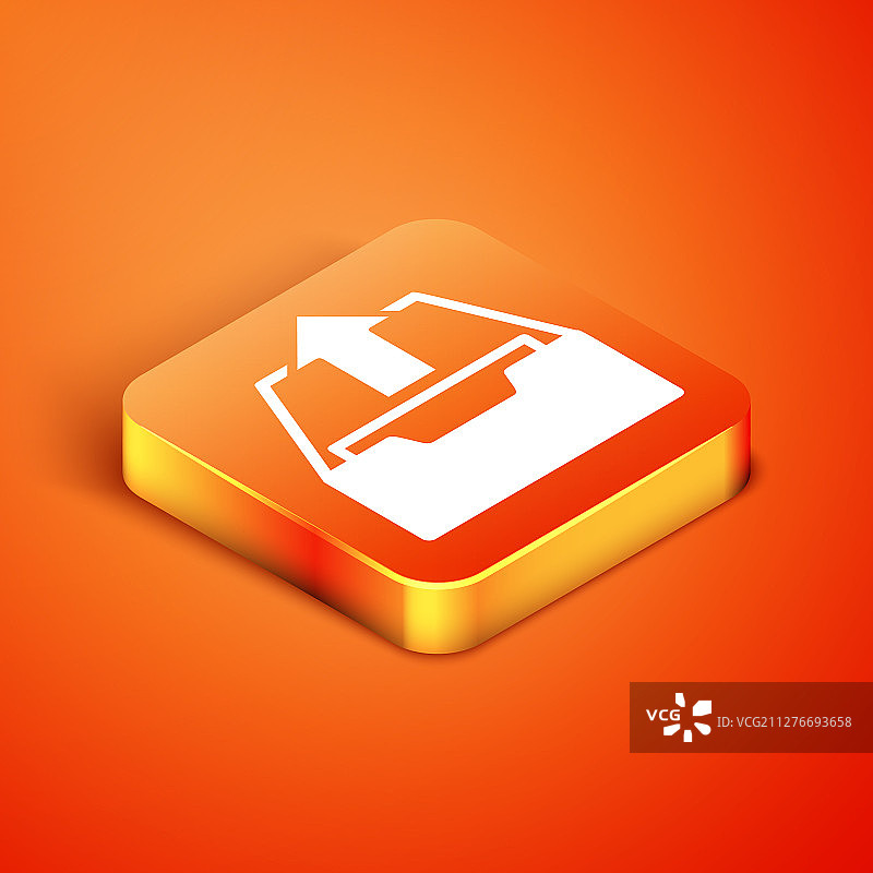 2.5D上传收件箱图标，橙色背景图片素材