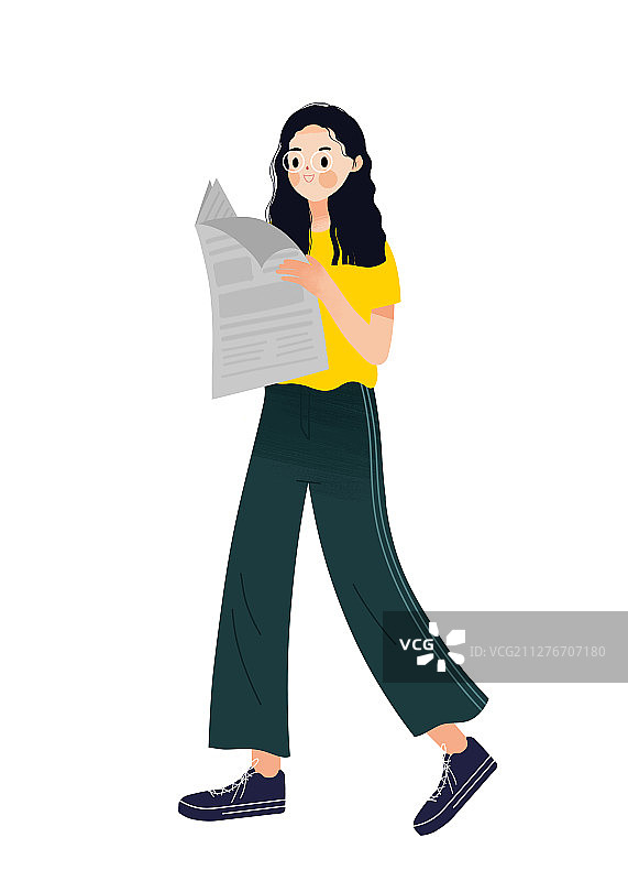 正在看报纸学习的女孩图片素材