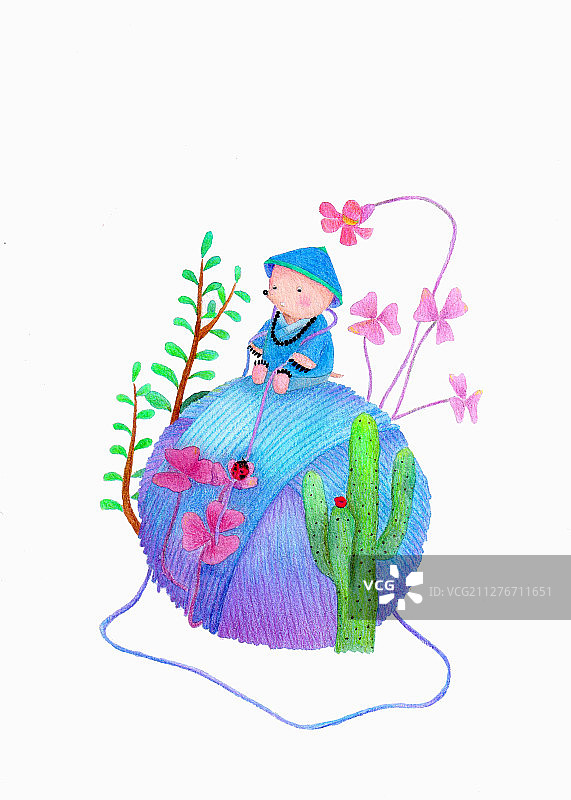 鼹鼠和花——线球上的美丽图片素材