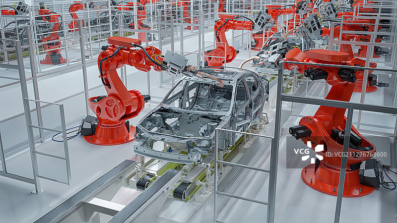 汽车工厂_工业机器人_流水线图片素材